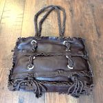 SABRINA SCALA leather boho chic brown fringe tote purse, NWOT Photo 3