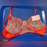 Sheer fabric intertwined with lipstick red fabric sensual bra. Cup size fits DD Photo 3