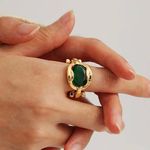 Green Emerald ring, Emerald Ring, Gold Stacking Ring Photo 0