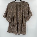 Wishlist  Apparel Boho Peasant Womens Top Sz M Olive Indie Paisley Sheer Ruffle Photo 6