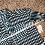 Free People  Womens Striped Button Up Shirt Natural Size Medium Blue Photo 5