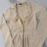 Venus Long Duster CardiganSweater Ruffle Neckline Womens Small Ivory ButtonClose Photo 2