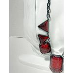 Geometric Statement Necklace Gunmetal Red‎ Gemstone Matinee 20 Inch Chunky Red Photo 5