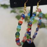 Millefiori Art Glass Oval Bead Hoop Earrings Green Photo 3