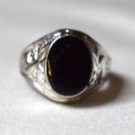 Source Unknown NWOT Dashing Black Oval Stone Etched Deer Silver Tone Metal Size 12.5 Goth Ring Photo 1