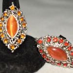 Source Unknown 2 Shimmering Shades Of Orange Rhinestone Silver Tone Metal Size Adj. 8-10 Rings Photo 0