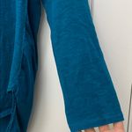 Tribal Teal Cotton Blend Long Sleeve High Low Hem Blouse Photo 6