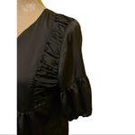 Pink Twill Women’s Babydoll Blouse Charcoal Gray Satin Feel Size M Short Sleeve Size M Photo 2