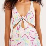 For Love & Lemons New!  Palmer Satin Mini Dress Womens L Cutout Colorful Summer Photo 0