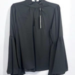 T Tahari Blouse Womens Size S Black Mock Neck Keyhole Large Bell Sleeve Chic Photo 0