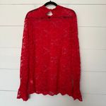 Women’s 2X Plus Size Red Lace Longsleeve Top Blouse New Photo 4
