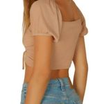 Blue Blush Puff Sleeve Mesh Gathered Crop Top Beige Size Large NWT Photo 4