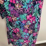 Cappagallo Dress Shift Stretchy Slinky Floral Tropical 3/4 Pink Blue Green Gold Size L Photo 7