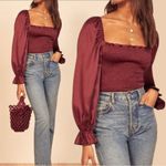 Reformation Chamomile Puff Sleeved Silk Satin Top Blouse Plum Burgundy Size XS Photo 2