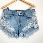 Free People We The Free Good Vibes Lace Trim Denim Cut Off Shorts Photo 5