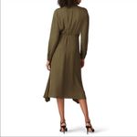 Vince olive green button front tie front asymmetric hemline shirtdress Photo 8