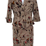 Newport News Blazer Skirt Suit Set Womens 4/6 Brown Floral Fall Photo 0