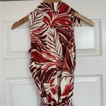 NWT Studio F Sleeveless Romper Shorts Collar Floral Tropical Rayon Red Ivory 10 Photo 7