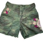 Free People Green Camouflage Scout Shorts with Embroidered Flowers Photo 0