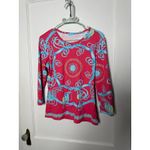 J. McLaughlin  Blue Pink Catalina Cloth Equestrian Chain Preppy 3/4 Sleeve Top M Photo 1