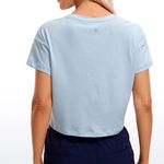 CRZ Yoga  Pima Cotton Short Sleeves Cropped Crew Neck, Blue Linen, XS Photo 1