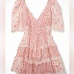 American Eagle AE Pink Ruffled Tiered Midi Dress with Puff Sleeves Photo 2