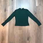 Dark Green Casual Womens Long Sleeve Mock Neck Fitted Stretch Shirt Size Medium Photo 4