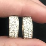 Sterling Silver 14k silver plated  hoop earrings pave set CZ simulated Diamonds Photo 3