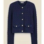J.Crew Odette Cable Knit Sweater Lady Jacket Cotton Blend Boucle Blue XL NWT Photo 2