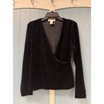 Y2K Vintage Top Black Casual Corner Velvet Draped Plunge Wrap Neck Long Sleeve Size L Photo 4