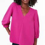 Pomander Place Orchid Hollis Top Puff Sleeve V Neck Fuschia Size Medium Pink Photo 0