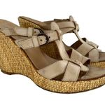 Sundance Beige Leather Open Toe Woven Wedge Heel Slides Size 38 Sandals Tan Photo 1