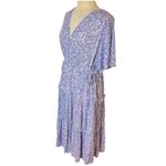 ELLOS Tiered Midi Dress Surplice Neckline in French Blue Ditsy Floral, Size: 18 Photo 5