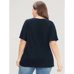 Bloomchic Solid Ruffle Sleeve Lace V Neck T-Shirt Midnight Navy Blue 30 Photo 2