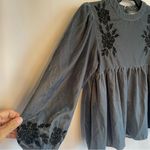ZARA  Peplum Women’s Top Size 10 Black Floral Embroidery Beaded Blue Photo 6