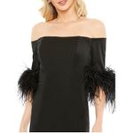 Mac Duggal NWT  11441 Feather Trim Off Shoulder Column Gown Black Sz 6 $498‎ Photo 2