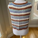 Ultra Flirt  Brown White Blue Striped Crochet Cropped Tie Front Sleeveless Top XL Photo 3