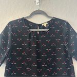 Lily White ⭐️ black eyelash and heart print tie sleeve blouse size medium Photo 1