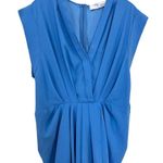 IRO Garm Blue Faux Wrap Draped Pleated Cap Sleeve V-Neck Crepe Mini Dress Size 6 Photo 2