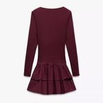 ZARA NWT  Short Mini Burgundy Ruffle Dress Sz Small Long Sleeve Photo 2