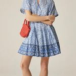 J.Crew Pintuck Mini Shirtdress Bandana Block Print Organic Cotton Blue M NWT Photo 0
