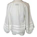 Esmaee 100% Linen Glow Blouse XS White Balloon Sleeve Peasant Top Coastal Chic Photo 2