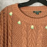 Wild Fable  Burnt Orange Chain Knit Floral Detail Cropped Sweater | Medium Photo 2