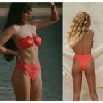 Free People NWT Toast Swim Ruffle Bikini Top in Sandstone Bandeau Swimsuit Beach Swim Size L Photo 1