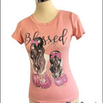None Blessed Studded Bling Bling Top Short Sleeve Pink Mom Daughter Print New Photo 3