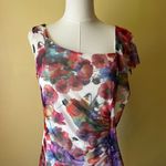 Joseph Ribkoff Floral Mesh Sheath Dress Watercolor Print Ruched Asymmetrical 12 Photo 1
