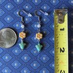 Handmade quality flower Czech glass beads unique fairy simple Kawaii chic dangle earrings💐💚 Photo 3