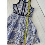 Parker Hudson Fit & Flare Dress Blue & White Cut Out Short Cocktail Size 6 Photo 4