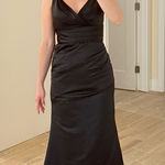 Bill Levkoff Black Satin Mikado V-Neck Gown Size 2 Photo 0
