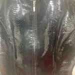 Chico's Leather Full Zip Jacket size 1 US M 8 Black Snake Glossy Shiny Moto Edgy Photo 6
